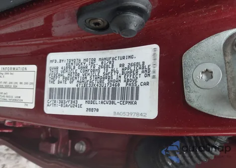 2003 Toyota Camry Le из США, поврежденный, VIN 4T1BE32K43U173460